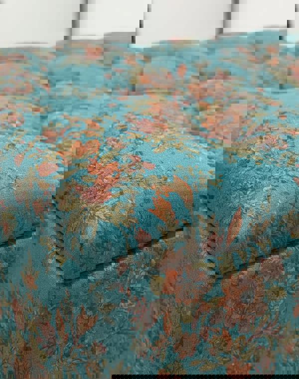 ISTOOLS Premium Teal Blue Floral Chenille Footstool – Luxury Comfort UK