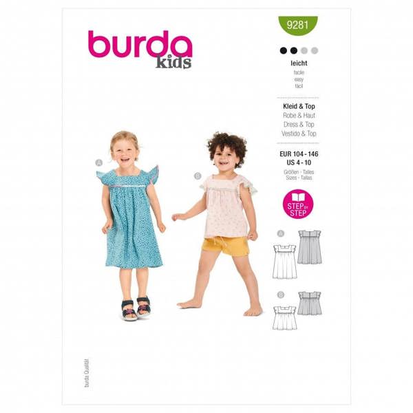 Burda Sewing Pattern 9281 Tops and Dresses For Kids, 104 to 140 - Easy