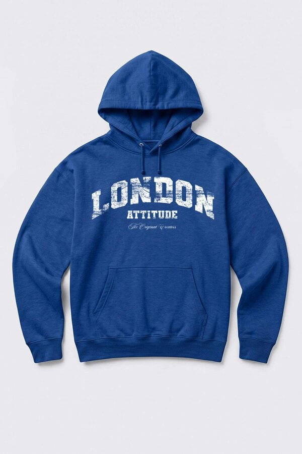 London Attitude Relaxed Fit Collegiate Graphic Hoodie in White