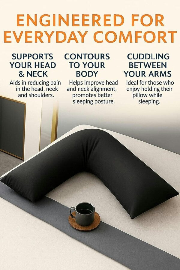 Night Zone Easy Care Polycotton V Shaped Pillow – Orthopaedic Support Pillow with Case or Cover Only