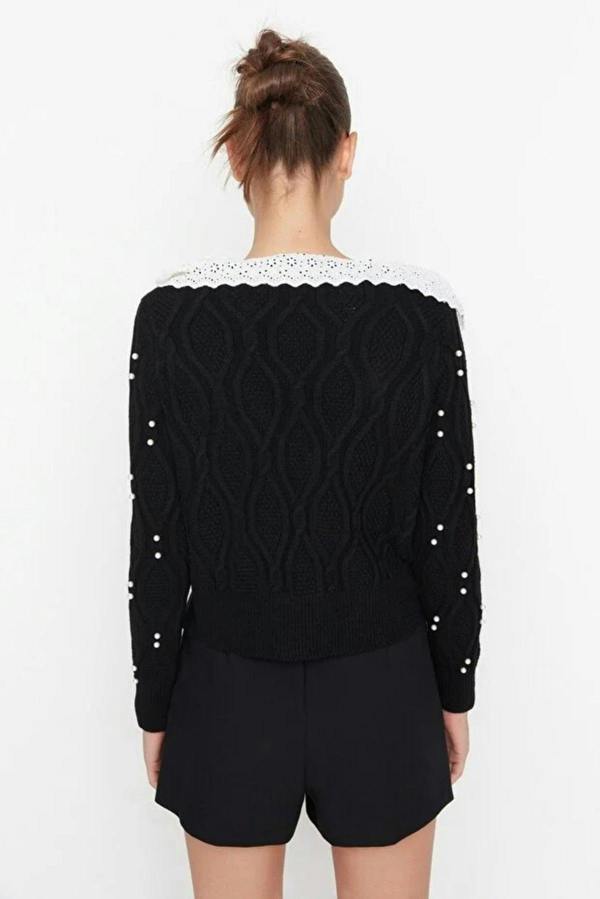 WOVCOR Shirt Woven Garni Collar Detailed Knit Cardigan