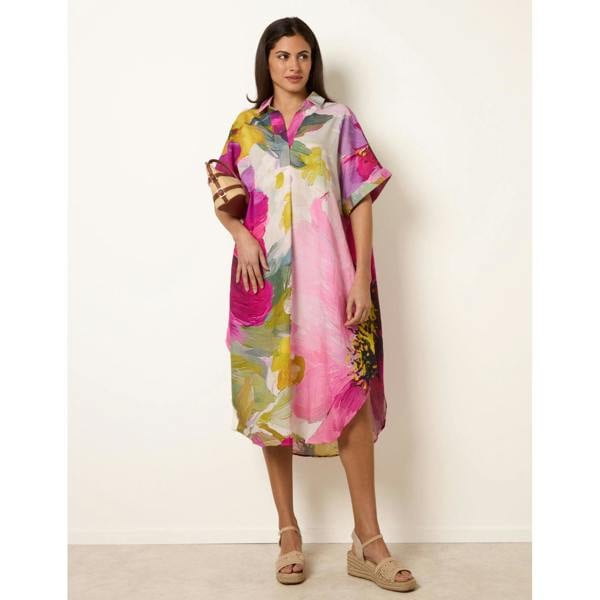 Blue Vanilla Painterly Floral Shirt Dress