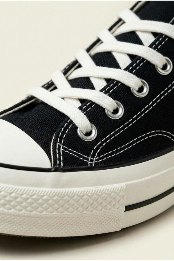 Pearl Canvas Lace Up Low Trainers - Black