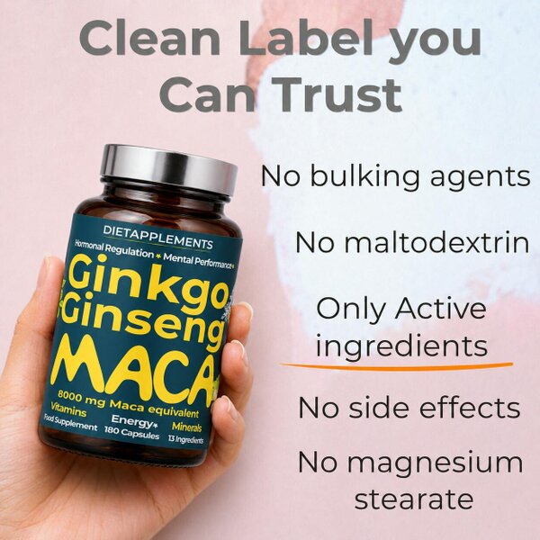Dietapplements Maca, Korean Ginseng & Ginkgo Biloba Complex