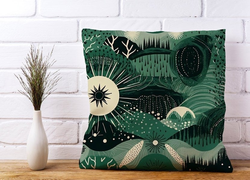 Warren Reed Abstract Green Moon Cushions