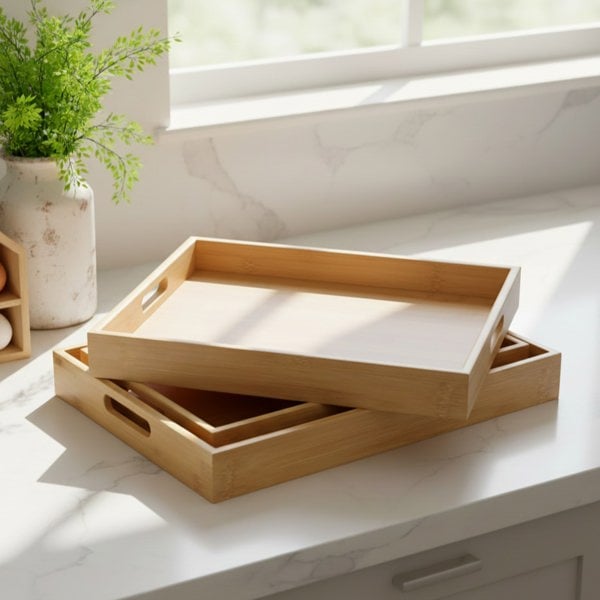 Maison des Cadeaux Bamboo 3-Piece Serving Tray Set