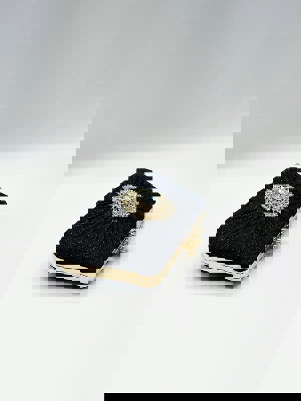 SVNX Ruched Jewel Clutch Bag In Black