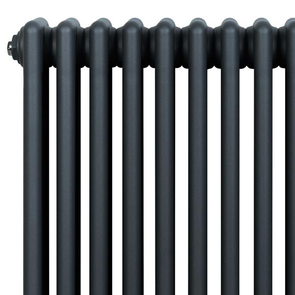 Traditional 4 column radiator in anthracite grey, featuring a sleek, textured finish and a compact 1800 x 290mm design