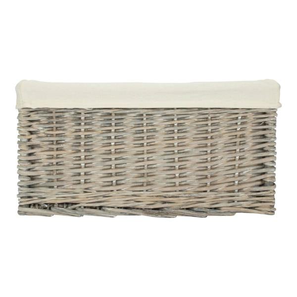 Grey Wash White Cotton Lined Willow Storage Baskets