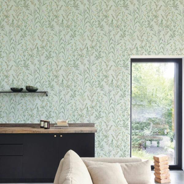 Grandeco Boutique Spring Leaf PVC-free Eco Wallpaper, Light Green