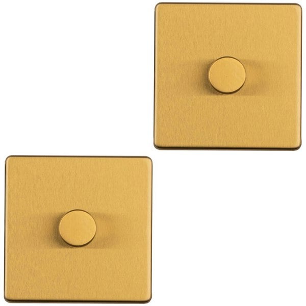 2 PACK 1 Gang Dimmer Switch 2 Way LED SCREWLESS SATIN BRASS Light Dimming Wall