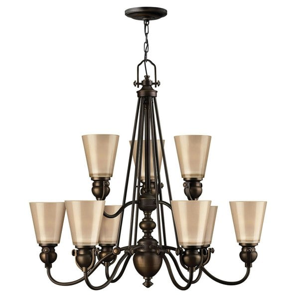 9 Bulb Chandelier Hanging Pendant LIght Olde Bronze LED E27 60W Bulb Loops