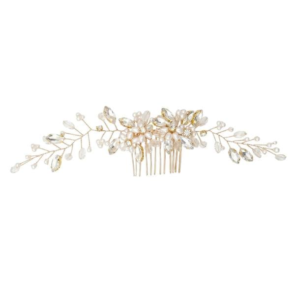 Gold Trip Large Pearl Flower Hair Comb