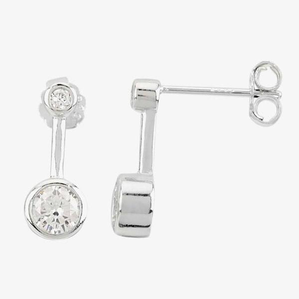 T. H. Baker Silver Cubic Zirconia Bezel-set Graduated Pendant and Earring Set SET14071