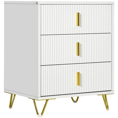 Wyld Haus Tempette Wood White And Gold Tone Elegant 3 Ribbed Drawer Storage Chest