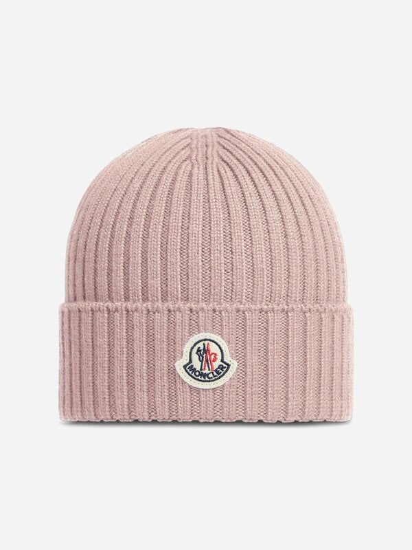 Moncler Enfant Girls Wool Logo Beanie Hat in Pink