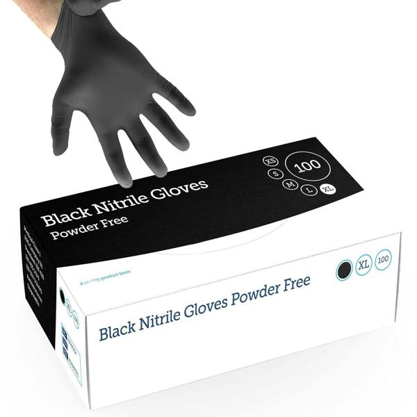 100 x Small Black Nitrile Powder Free Gloves Puncture Resistant Ideal For Medical, Tattoo, Barber Shops & Mechanical Use
