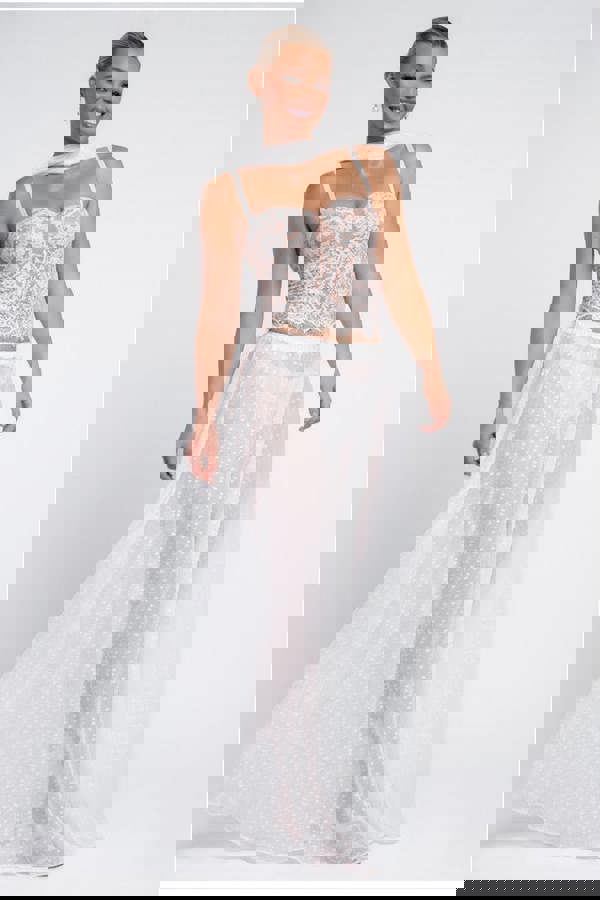 Polka Dobby Chiffon A-Line Maxi Skirt SK31