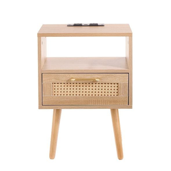 MMT Furniture Designs Wooden Bedside Cabinet with Drawer, Side Table for Living Room, Bedroom, Dining Room with USB Plug