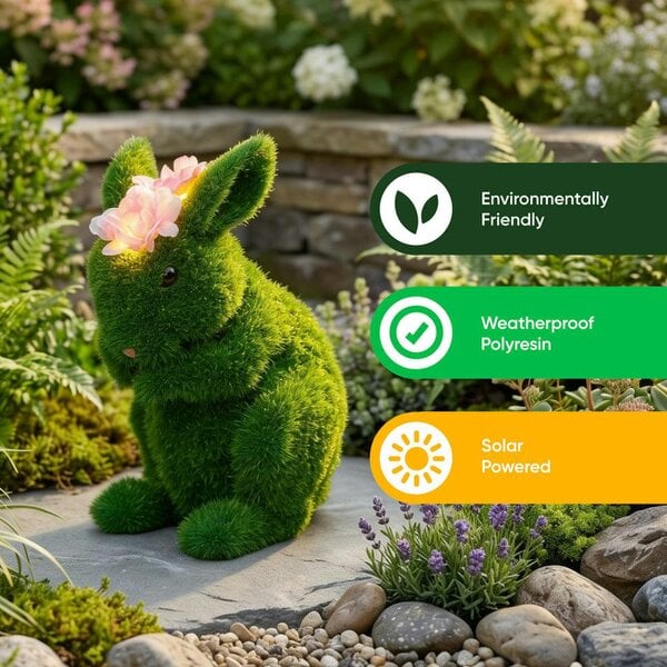 Gardenwize Solar Topiary Bunny Garden Ornament with Pink Flowers
