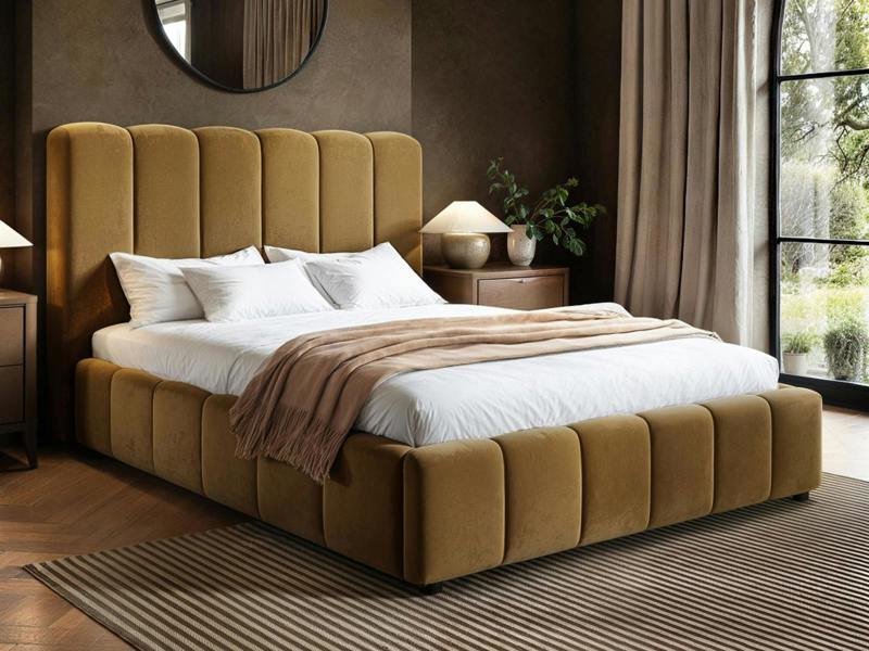 Emilie Ribbed Ottoman Bed Mocha Velvet
