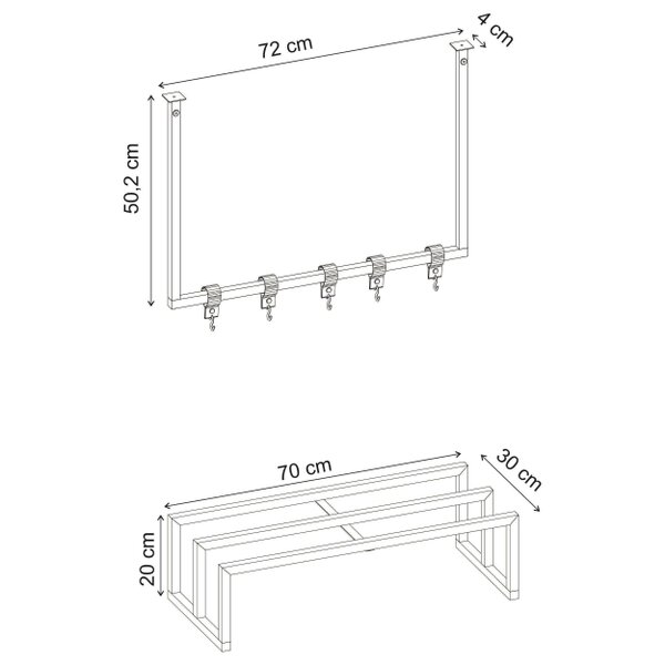 Decortie Roya Hall Set Shoe Rack, 5 Metal Hook Wall Rail 72 x 30 x 50.2 cm