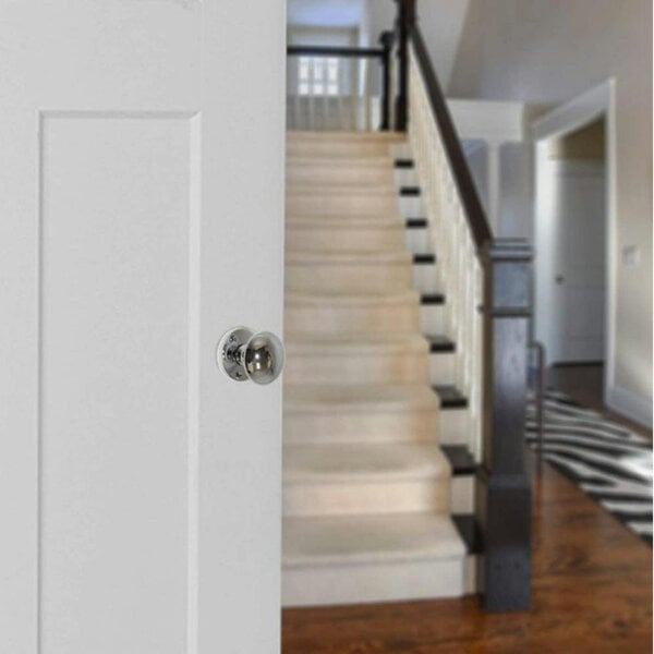 EDH Door Hardware Polished Chrome Round Door Knob Set Including Tubular Latch - Victorian Style