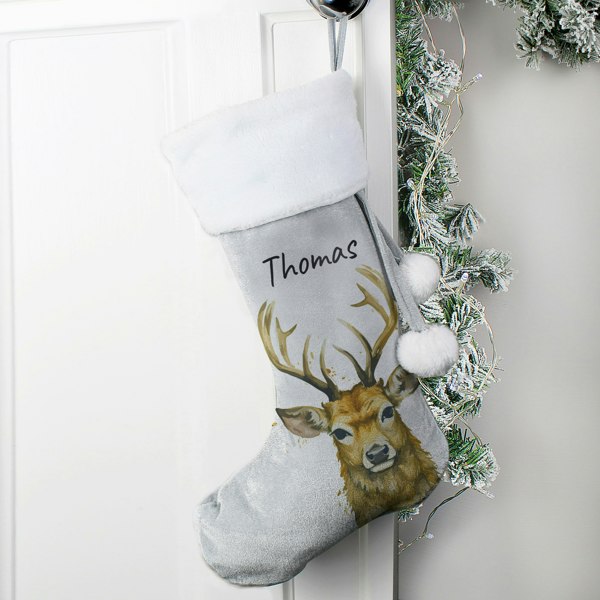 Personalised Memento Company Personalised Stag Silver Grey Stocking