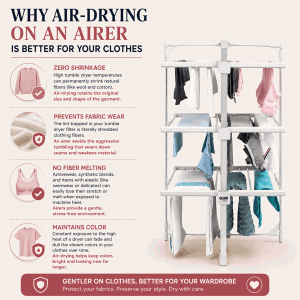 GlamHaus Heated Clothes Airer Dryer Rack Aluminium with Cover Electric 220W - Indoor - Folds Flat for Easy Storage