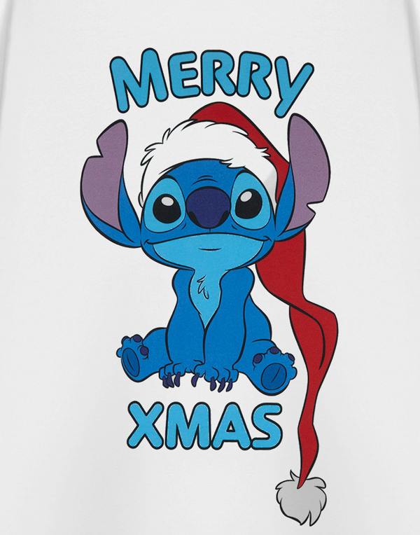 Disney Lilo & Stitch Womens White Merry Xmas Short Sleeved T-Shirt