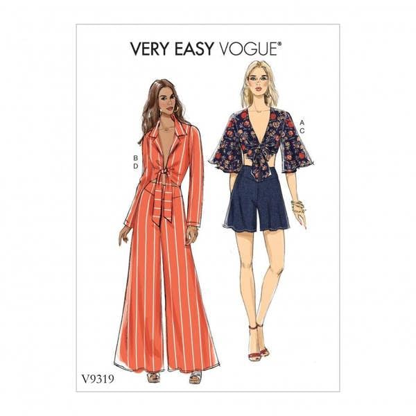 Vogue Sewing Pattern 9319, Tops, Shorts, Trousers for Women, A5 (6-8-10-12-14) - Easy