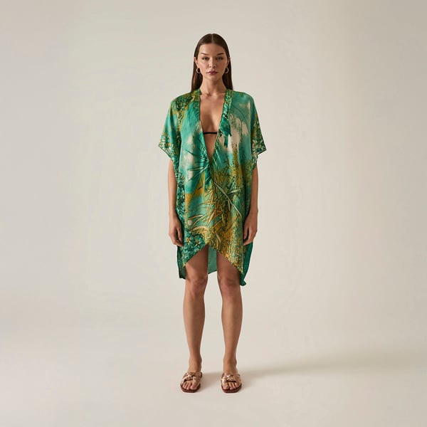 Bold Emerald Print Kaftan with black