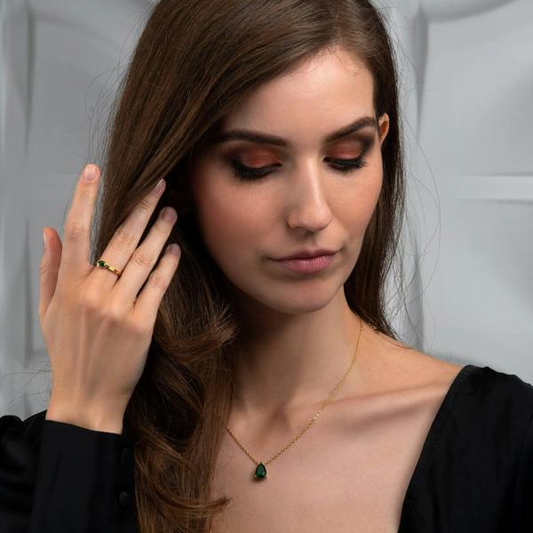 Gold Plated Green Pear Pendant Necklace for Women. - namana.london