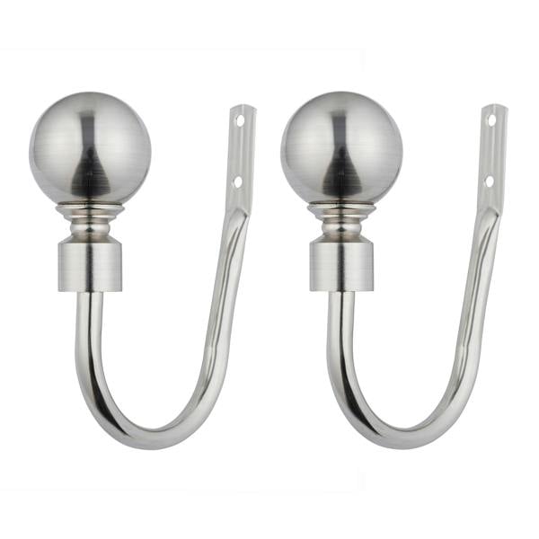 A.Unique Home Pair of Plain Ball Metal Holdbacks (Pair of Holdbacks) - Brushed Steel