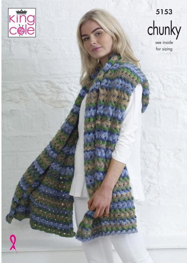 King Cole Riot Chunky Knitting Pattern 5153, Headwear, Scarves, Wrist Warmers, Shawls for Women, One Size