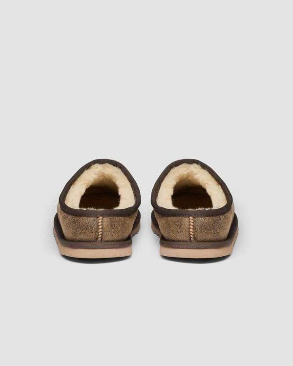 Oliver Sweeney Yaxley Mens Leather Shearling Mule Slippers - Olive Brown | CHO | Designer Mens Slippers
