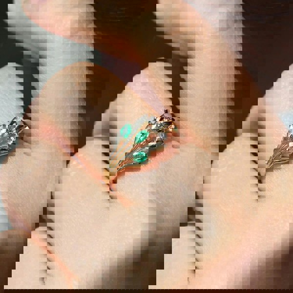Gemondo Floral Marquise Emerald & Diamond Ring in 9ct Yellow Gold