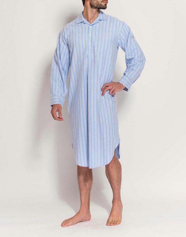 British Boxers Men's Brushed Cotton Nightshirt – Westwood Blue Stripe