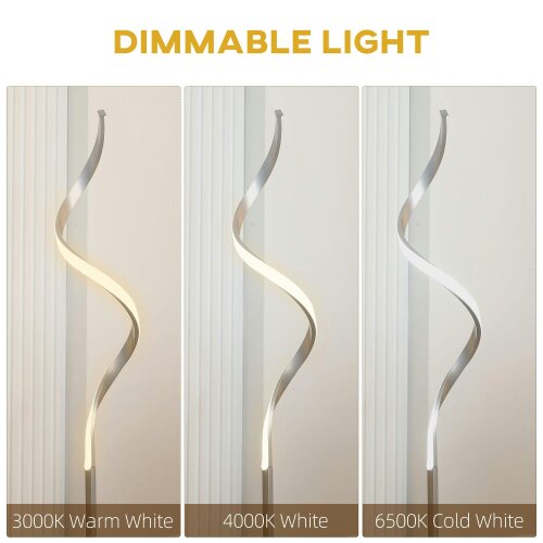 Wyld Haus Marimba Metal Silver Dimmable Spiral Floor Lamp With Adjustable Brightness And Square Base