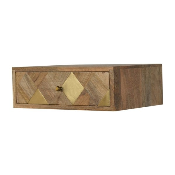 Artisan Furniture Solid Wood Wall Mounted Brass Inlay Bedside
