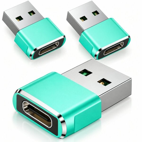 ATEK 3 Pack USB-C Female to USB-A Male Adapter Converter Charging Data Green