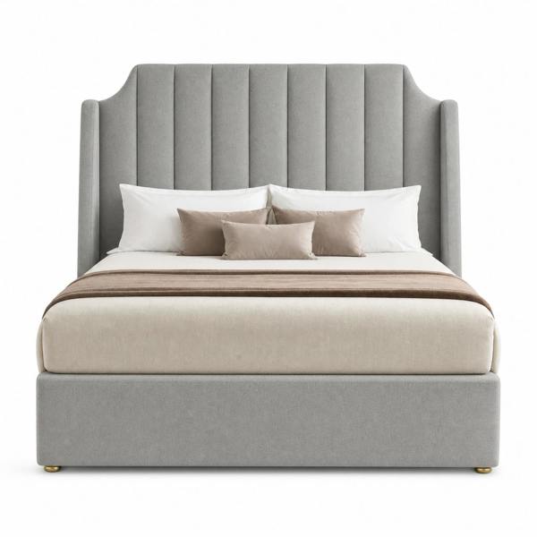 Great British Beds Winged Art Deco Divan Bed - Silver Plush