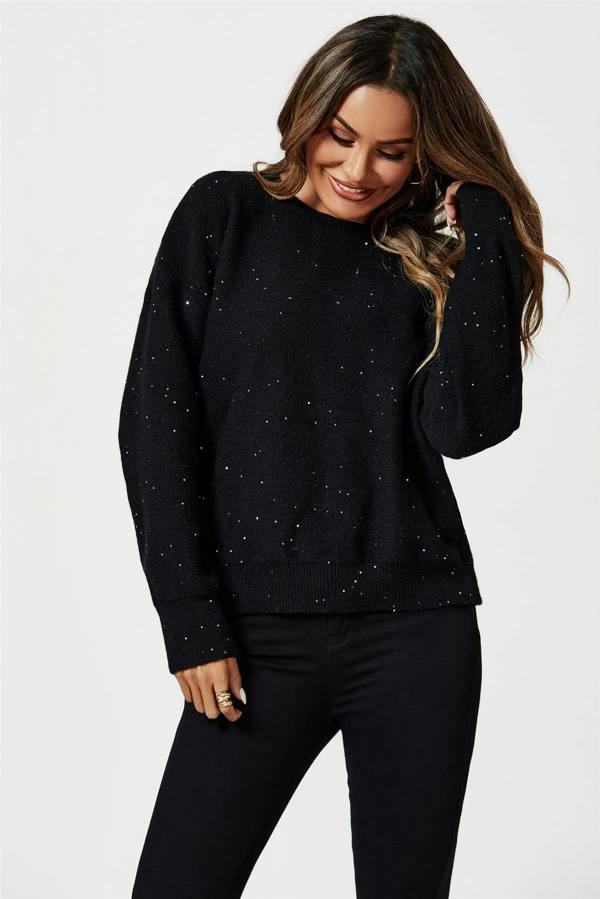 FS Collection Scatter Sequin Jumper Top In Black