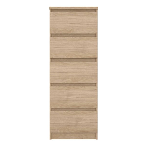 Wyld Haus Budapest Natural Oak Effect Wood Narrow Chest 5 Drawers