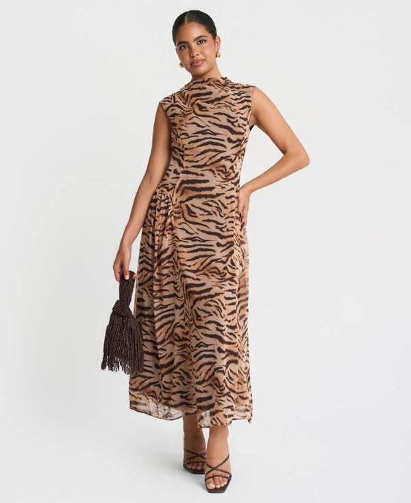 Needs No Label Brown Tiger Print Midaxi Dress