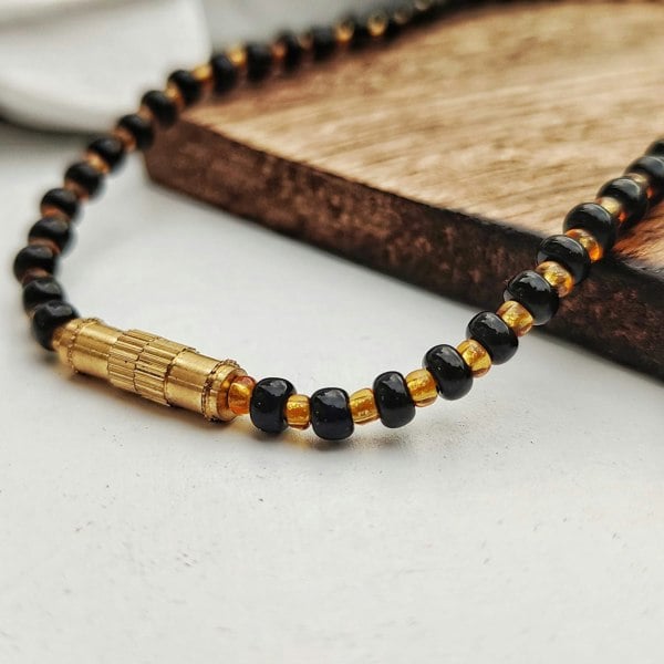 The Colourful Aura Black Golden Mangalsutra Tiny Black Bead Everyday Kids Nazaria Bracelet