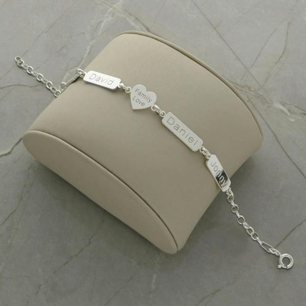 Christopher James of London Sterling Silver Engraved Heart & Horizontal Tags Bracelet