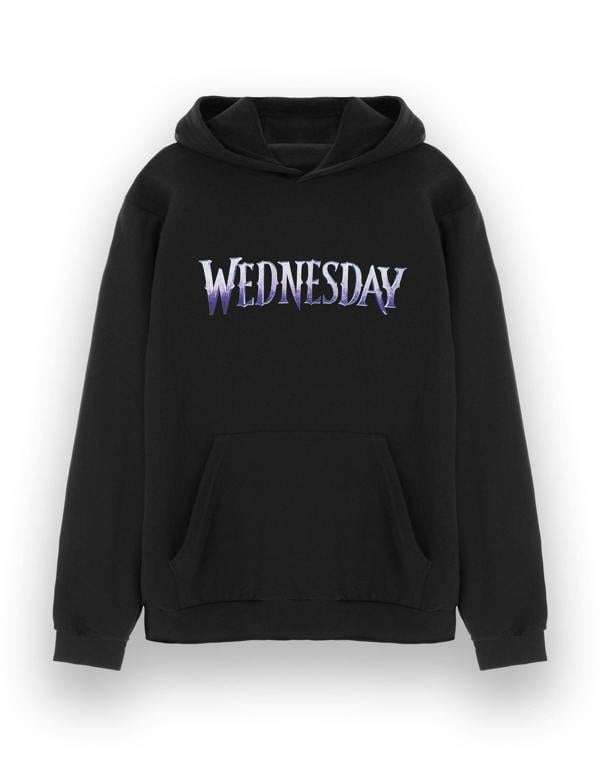 Wednesday Womens Black Purple Logo Hoodie