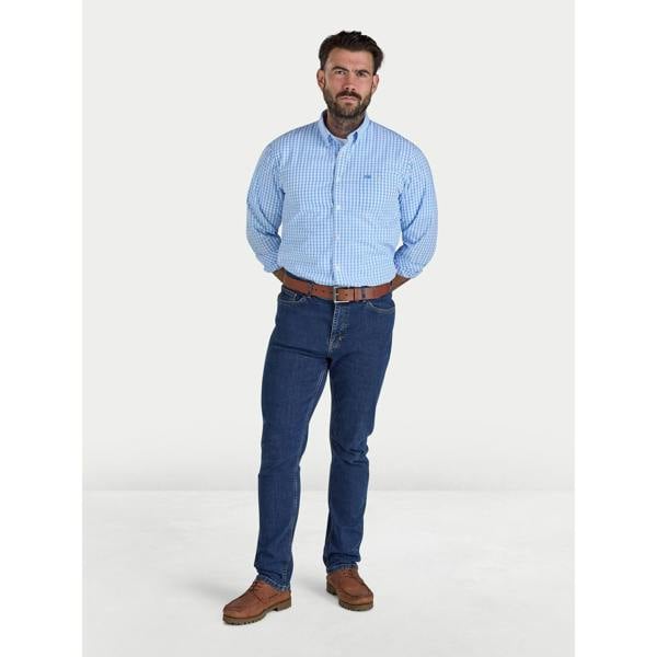 Raging Bull Mens Gingham Classic Long-Sleeved Shirt - Sky Blue - 