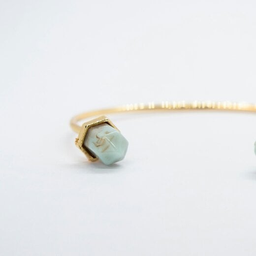 The Colourful Aura Adjustable Turquoise Stone Pencil Cuff Golden Beach Ornament Bangle